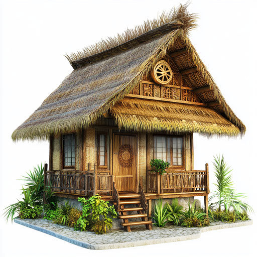 3D house in realistic style with flat white background