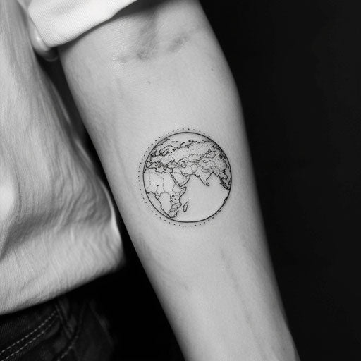 Minimalist tattoo sketch of Earth seen from space