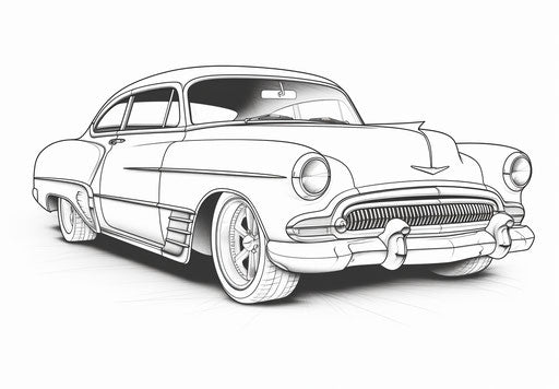 Classic car in white in heavy inking style, auto body