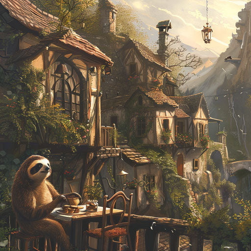 A sloth runs a cozy bed and breakfast in a picturesque village