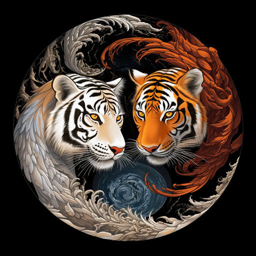 Tiger and dragon on yin yang symbol, official art style