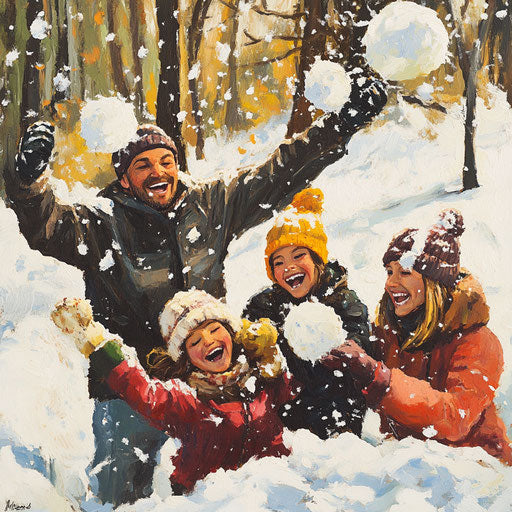 Family snowball fight