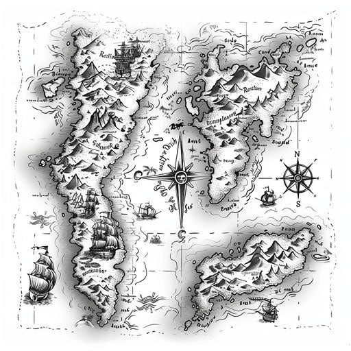 Intricate pirate map tattoo design