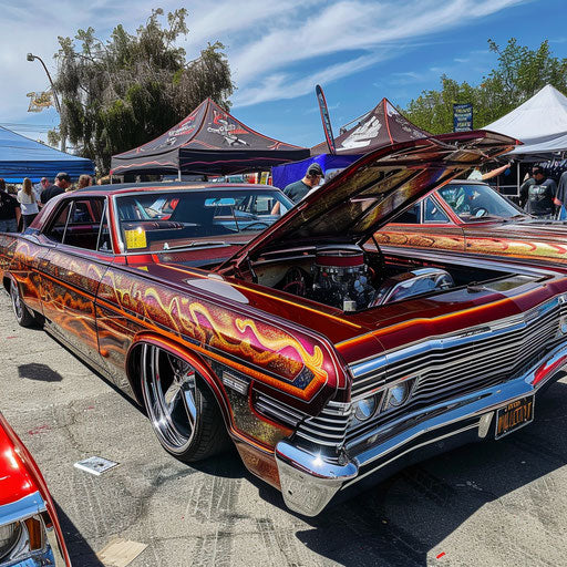 Customized lowrider Chevy Bel Air with intricate paintwork