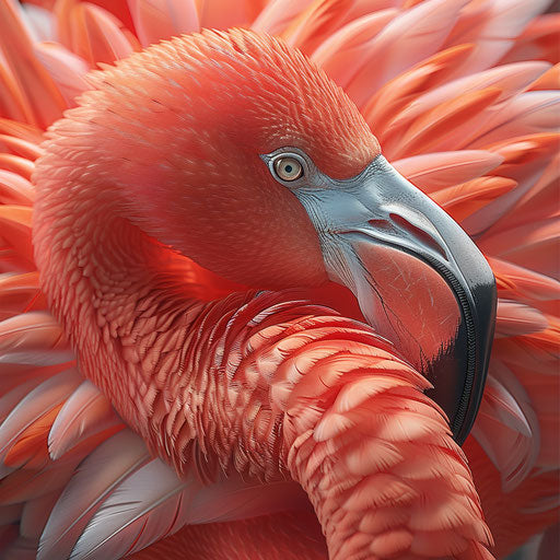 Flamingo grooming feathers, intricate details shown
