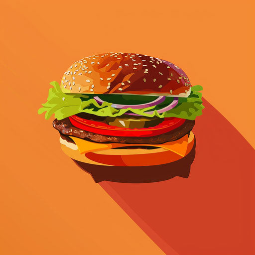 Realistic fast food clipart on flat sunset orange background