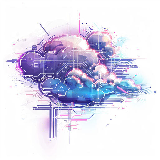Futuristic cloud with digital elements on white canvas