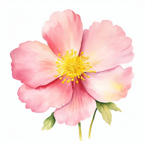Watercolor pink flower with yellow center