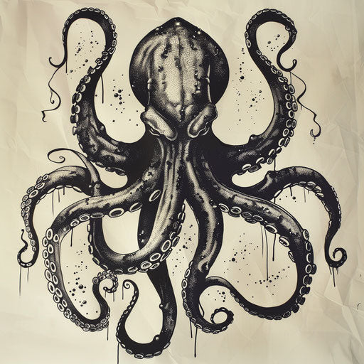 Blackwork kraken tattoo design on white background