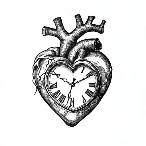 Clock face heart tattoo on hand
