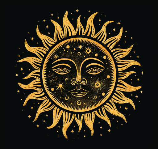 The sun with an old tattoo sketch of the head with a star
