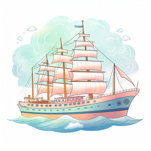 Ship clipart in the style of Pastel Colors Art