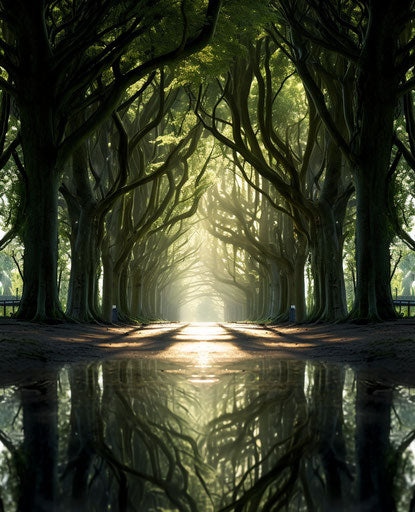 Tree-lined path through trees, Italian landscapes style