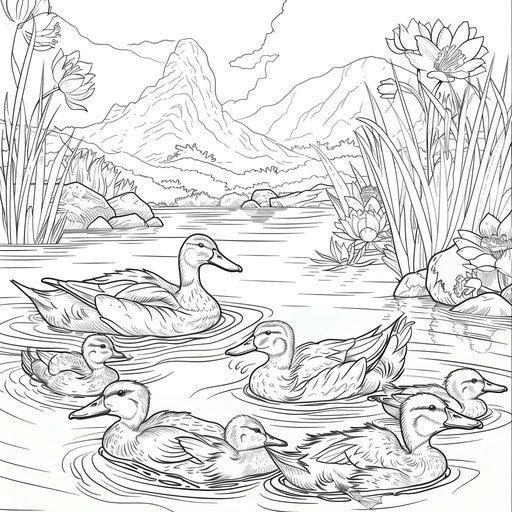 Family of ducks swimming in a spring pond