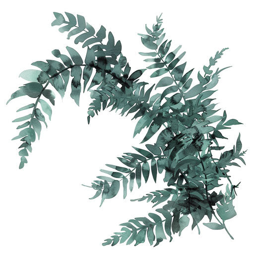Monochromatic Japanese fern tattoo design, shades of green