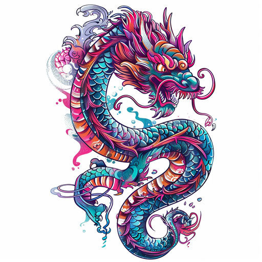 Vibrant Korean dragon tattoo on pure white background