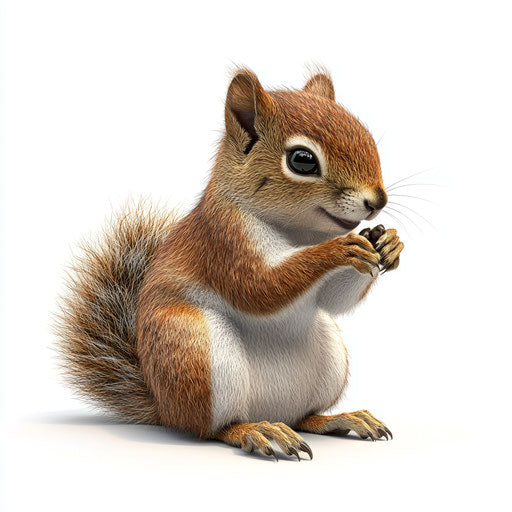 3D squirrel on white background, photo realistic style, isolated clipart