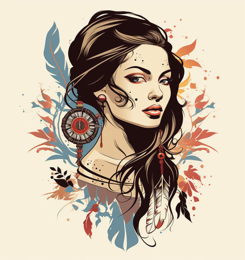 Free spirit drawing with feathers and symbol