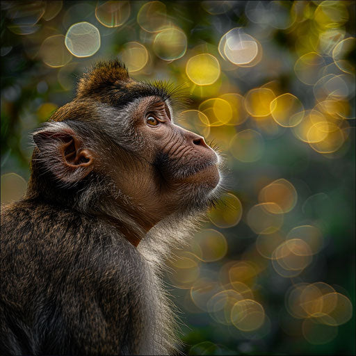 Rhesus monkey against a vibrant green forest