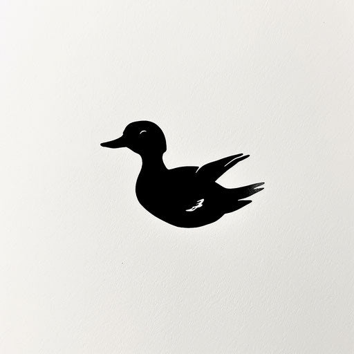 Minimalistic duck silhouette in black ink on stark white background