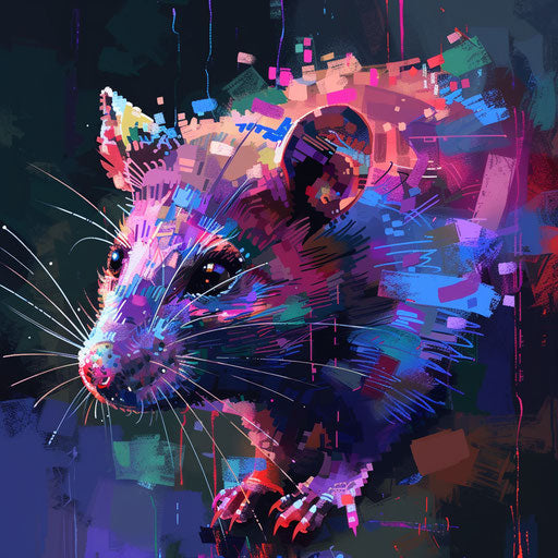 Contemporary sketch of a rat in pixel art with vibrant colors