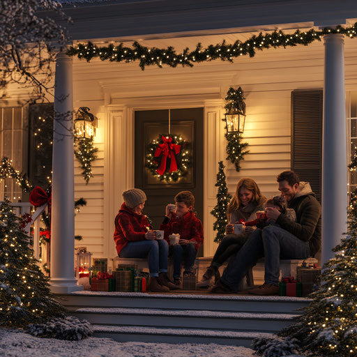 Warm Christmas Porch with Welcoming Family