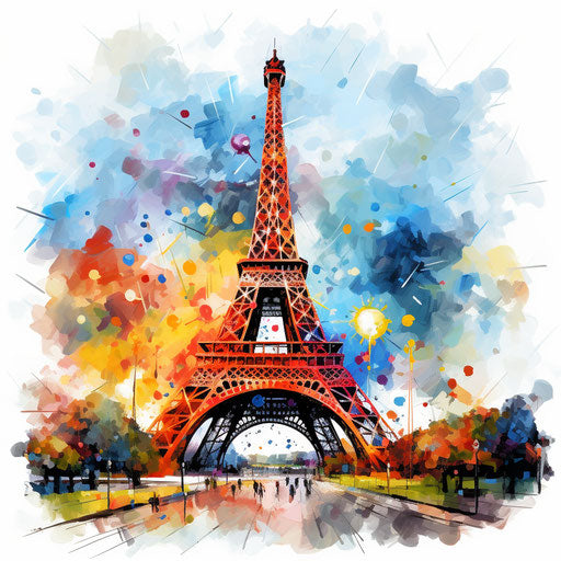 Eiffel Tower in Oil Painting Style on White Background