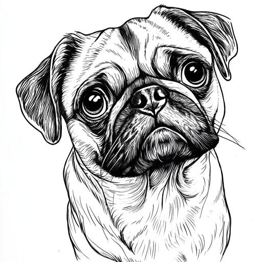 Pug painting a masterpiece, in the style of Megan Hess, Coloring book page