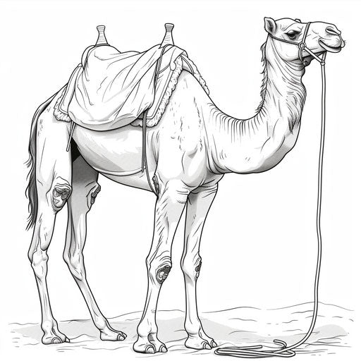 Camel with saddle and reins in outline