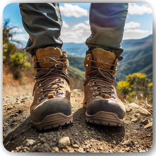 Hiker's boots on a rugged trail