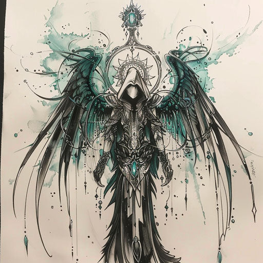 Harmonious tattoo sketch of the angel of death