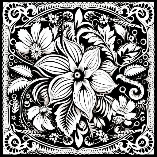 Black and white coloring page with ethnic design Victorian style