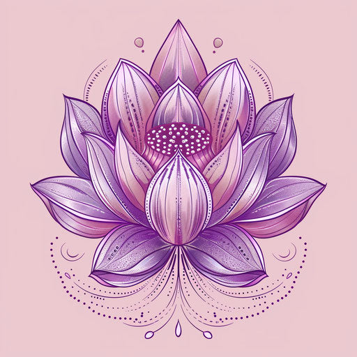 Purple lotus flower with dots, line drawing style