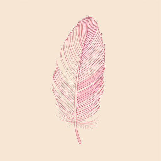 Pink feather in minimalist tattoo sketch style