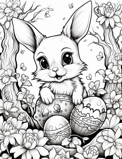 Printable Easter Bunny Coloring Pages in Kawaii Style
