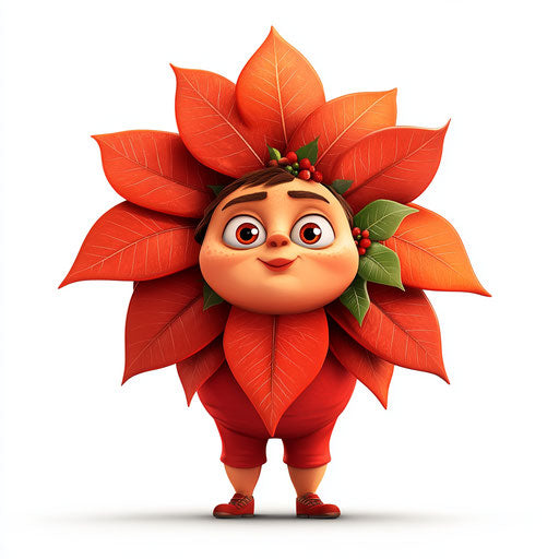 Humorous caricature of a poinsettia with human characteristics