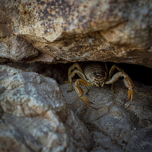 Scorpion hidden under a rock, only tail visible