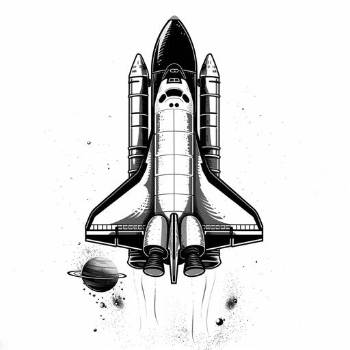 Modern flat tattoo sketch of a sleek space shuttle