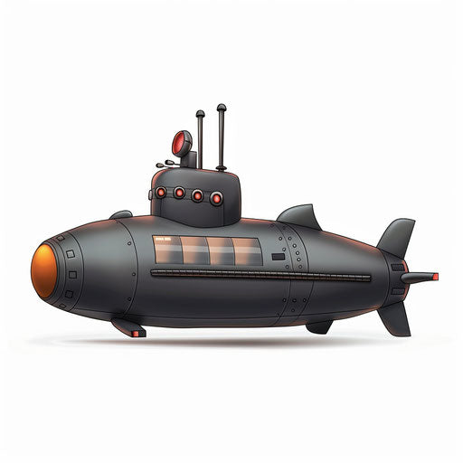 Realistic submarine clipart on white background