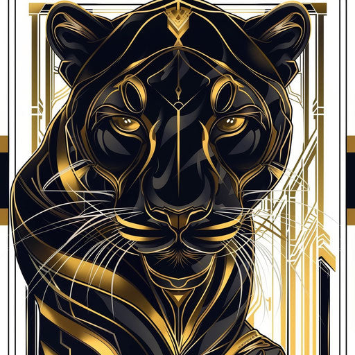 Art deco poster with elegant metallic panther tattoo