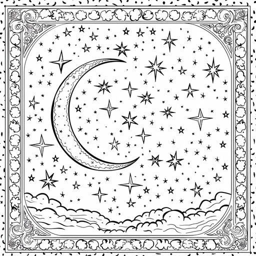 Magical night sky with constellations and crescent moon