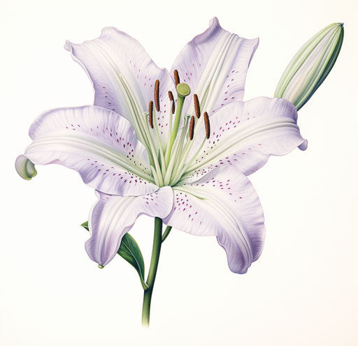 White ink drawing of a lily, in Persian miniature style