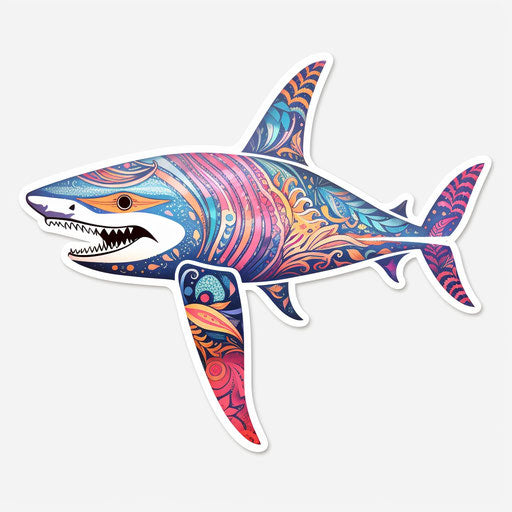 Colorful shark with paisley pattern in feminine sticker art
