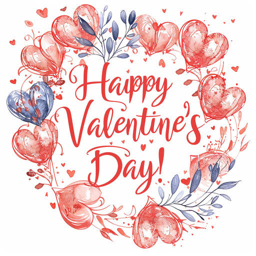 Happy Valentine's Day surrounded by hearts - white background