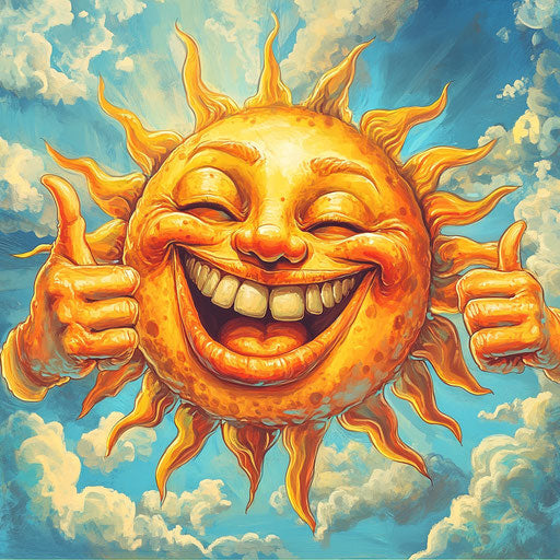 Humorous caricature of a sun with human characteristics