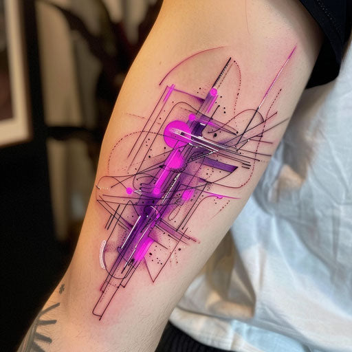Futuristic lilac tattoo with neon purple lights