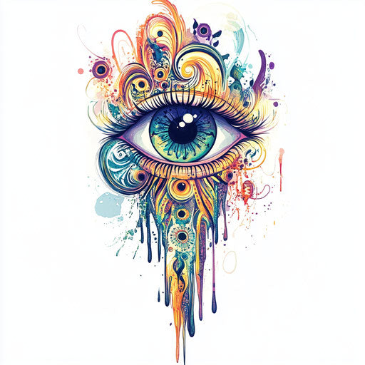 Eye tattoo sketch on arm with psychedelic design