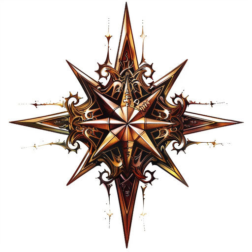 Intricate nautical star tattoo design with a vintage compass theme