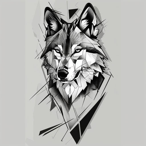 Geometric wolf in flat tattoo