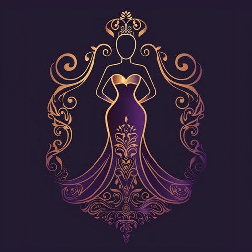 Purple and gold boutique logo with elegant background